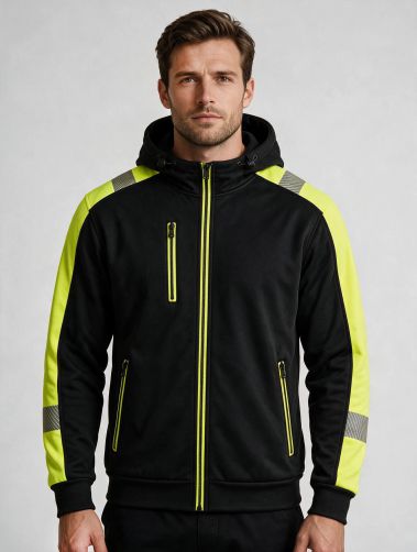 Bluza Techniczna HV PULSE z kapturem SWHV500 - BLACK / GOLD FLUOR